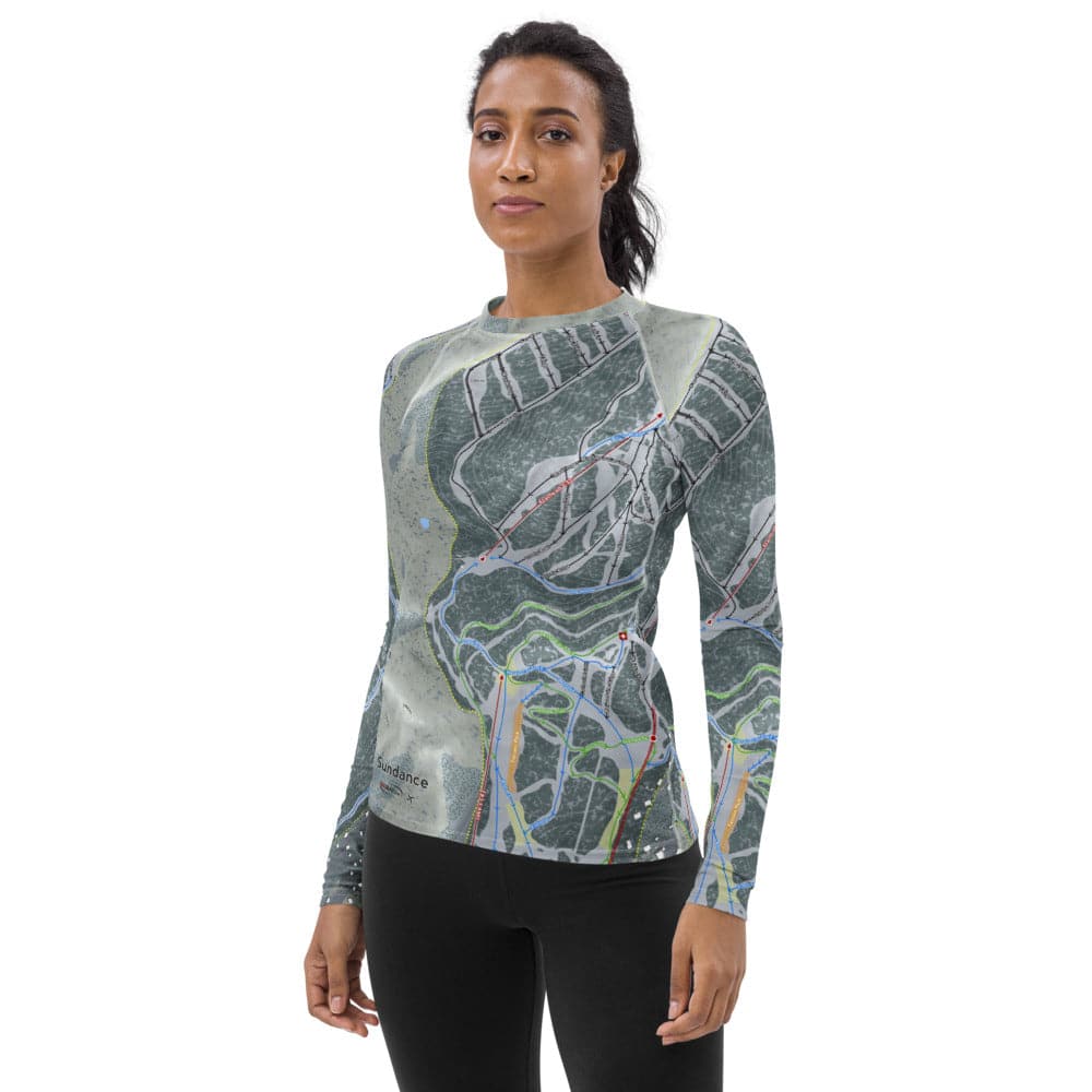 Sundance, Utah Ski Trail Map Women's Base Layer Top - Powderaddicts