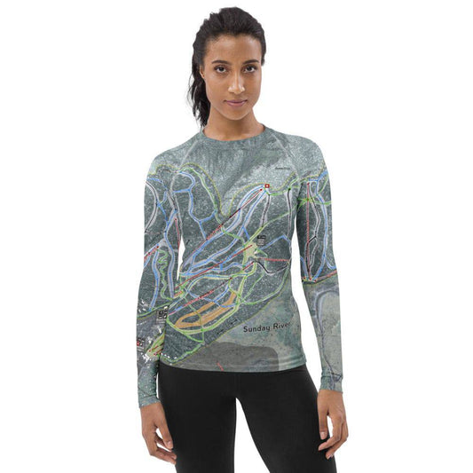 Sunday River, Maine Ski Trail Map Women's Base Layer Top - Powderaddicts