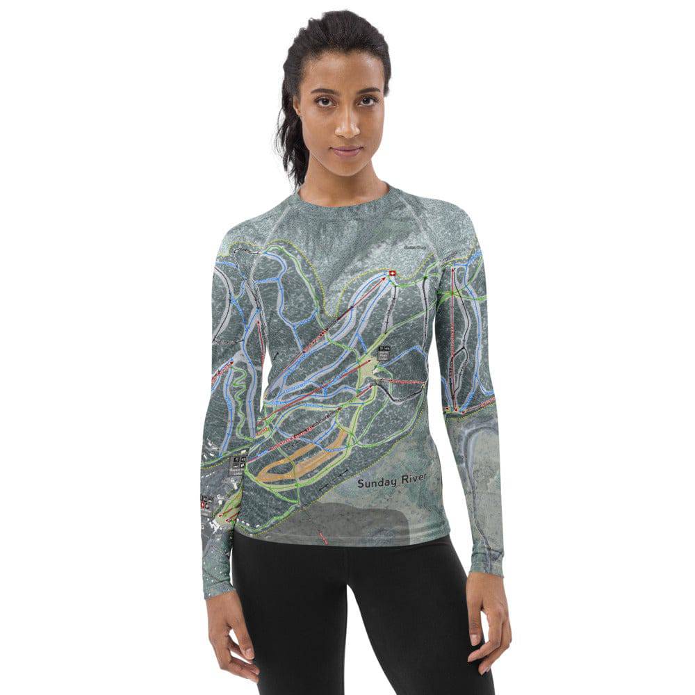 Sunday River, Maine Ski Trail Map Women&#39;s Base Layer Top - Powderaddicts