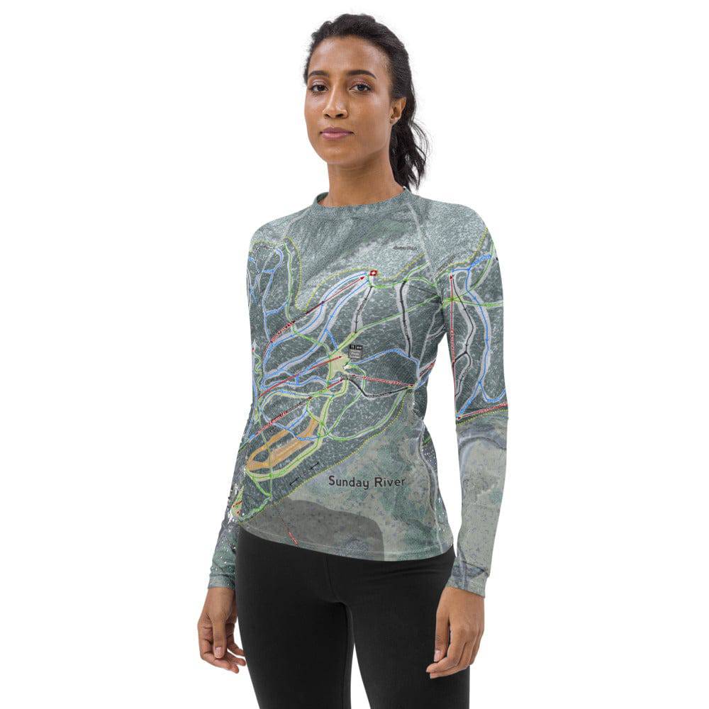 Sunday River, Maine Ski Trail Map Women&#39;s Base Layer Top - Powderaddicts