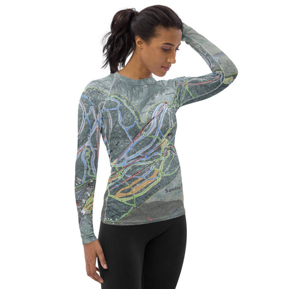 Sunday River, Maine Ski Trail Map Women&#39;s Base Layer Top - Powderaddicts