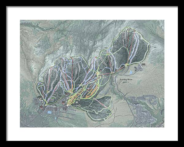 Sunday River Ski Trail Map - Framed Print - Powderaddicts