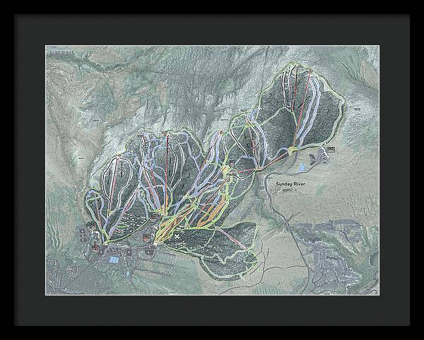 Sunday River Ski Trail Map - Framed Print - Powderaddicts