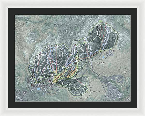 Sunday River Ski Trail Map - Framed Print - Powderaddicts
