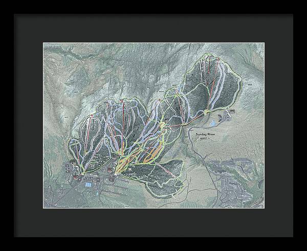 Sunday River Ski Trail Map - Framed Print - Powderaddicts