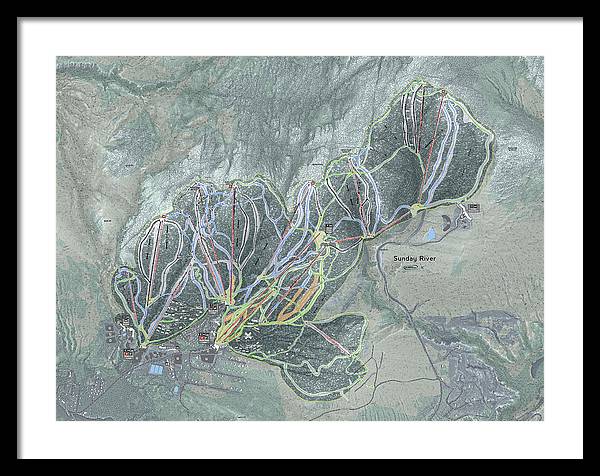 Sunday River Ski Trail Map - Framed Print - Powderaddicts