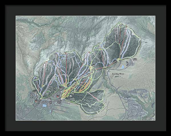 Sunday River Ski Trail Map - Framed Print - Powderaddicts