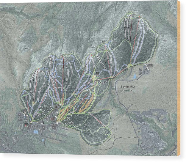Sunday River Ski Trail Map - Wood Print - Powderaddicts