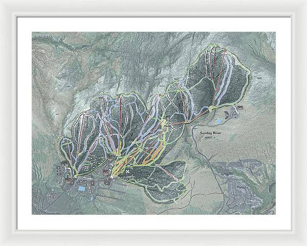 Sunday River Ski Trail Map - Framed Print - Powderaddicts
