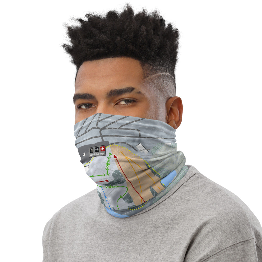 Sundown Mountain, Iowa Ski Trail Map Printed Neck Gaiter - Powderaddicts