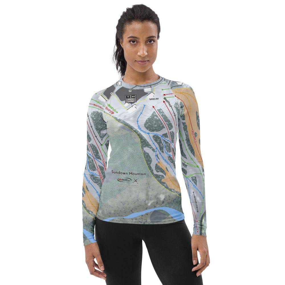 Sundown Mountain, Iowa Ski Trail Map Women's Base Layer Top
