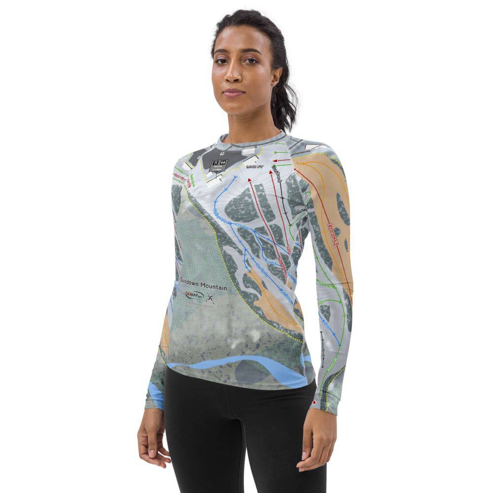 Sundown Mountain, Iowa Ski Trail Map Women's Base Layer Top - Powderaddicts