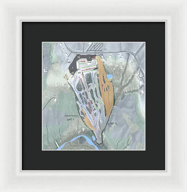 Sundown Mountain Ski Trail Map - Framed Print - Powderaddicts