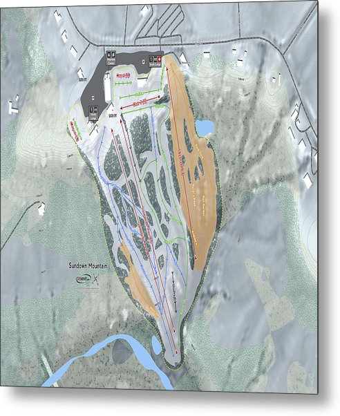 Sundown Mountain Ski Trail Map - Metal Print - Powderaddicts
