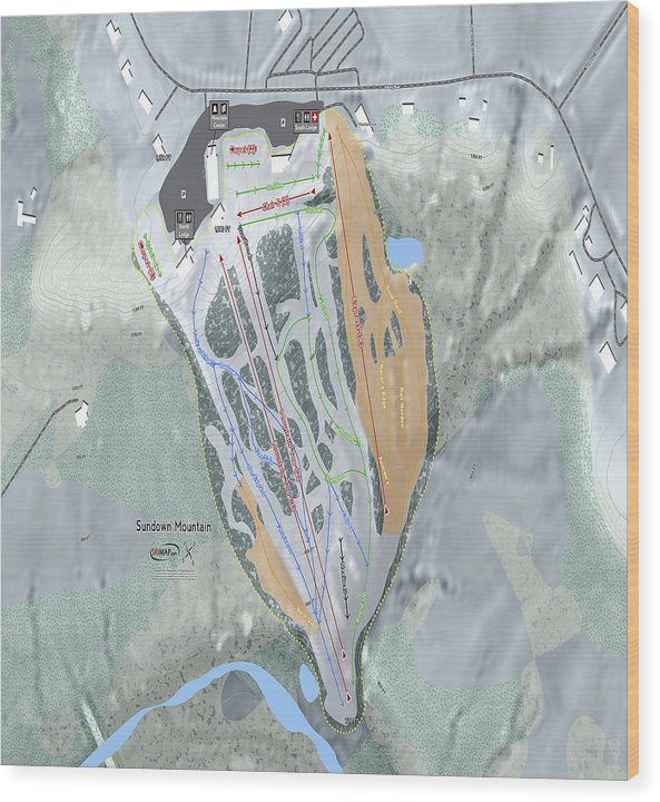 Sundown Mountain Ski Trail Map - Wood Print - Powderaddicts