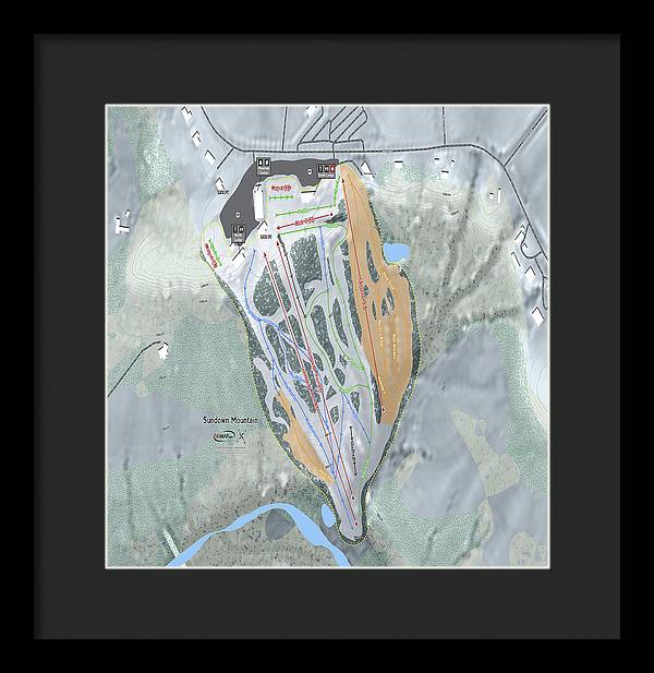 Sundown Mountain Ski Trail Map - Framed Print - Powderaddicts