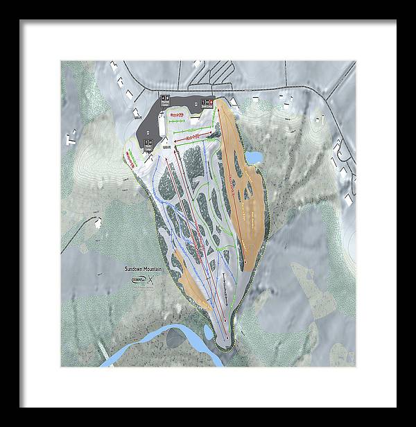 Sundown Mountain Ski Trail Map - Framed Print - Powderaddicts