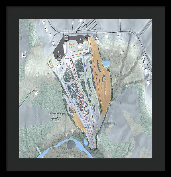 Sundown Mountain Ski Trail Map - Framed Print - Powderaddicts
