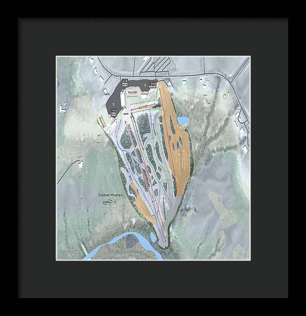 Sundown Mountain Ski Trail Map - Framed Print - Powderaddicts