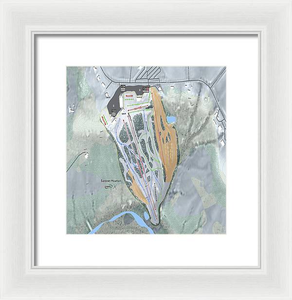Sundown Mountain Ski Trail Map - Framed Print - Powderaddicts