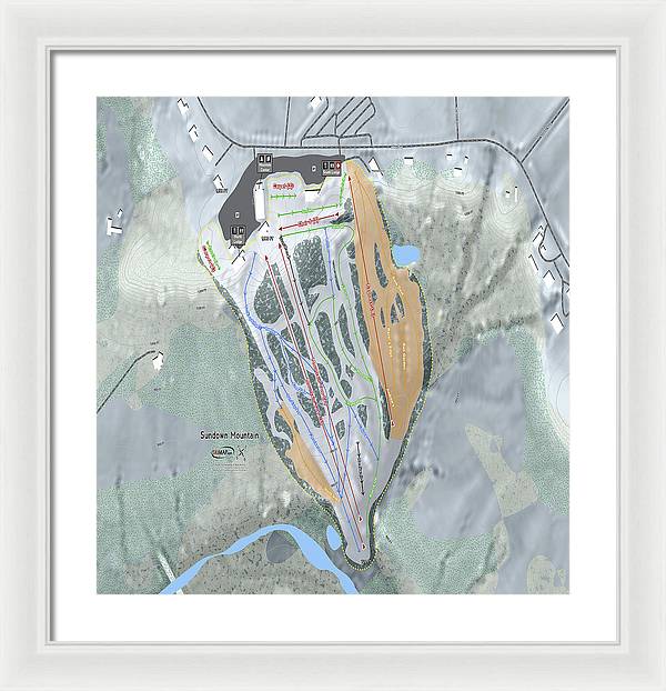 Sundown Mountain Ski Trail Map - Framed Print - Powderaddicts