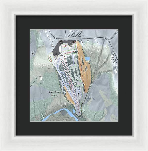 Sundown Mountain Ski Trail Map - Framed Print - Powderaddicts