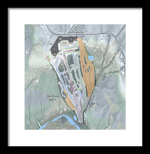 Sundown Mountain Ski Trail Map - Framed Print - Powderaddicts