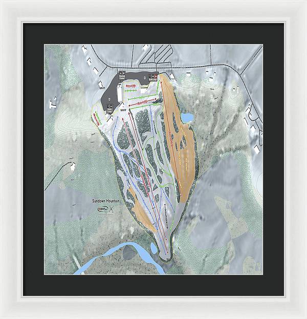 Sundown Mountain Ski Trail Map - Framed Print - Powderaddicts