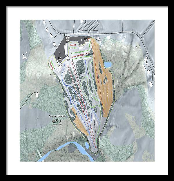 Sundown Mountain Ski Trail Map - Framed Print - Powderaddicts