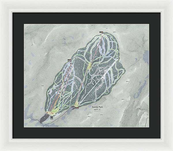Sunrise Park Ski Trail Map - Framed Print - Powderaddicts