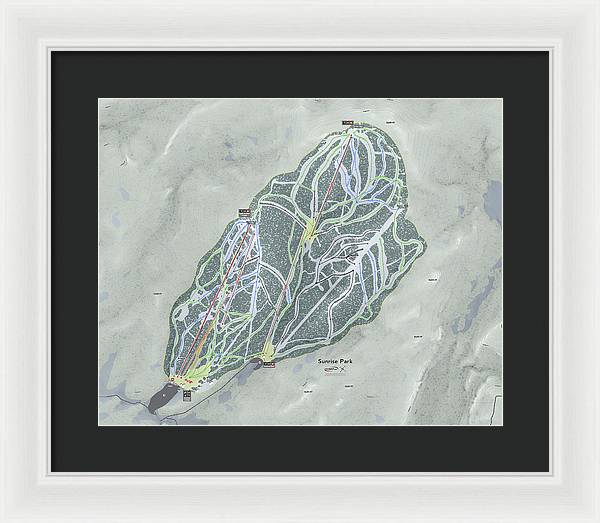 Sunrise Park Ski Trail Map - Framed Print - Powderaddicts