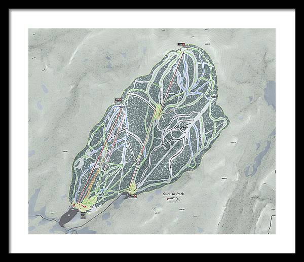 Sunrise Park Ski Trail Map - Framed Print - Powderaddicts