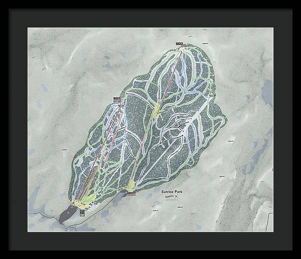 Sunrise Park Ski Trail Map - Framed Print - Powderaddicts