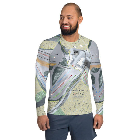 Swiss Valley, Michigan Ski Trail Map Men's Base Layer Top - Powderaddicts