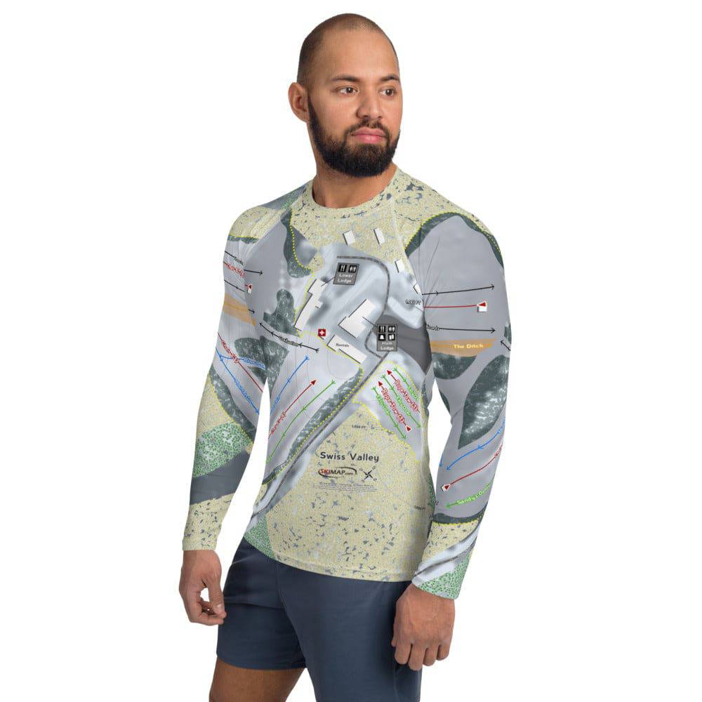Swiss Valley, Michigan Ski Trail Map Men's Base Layer Top - Powderaddicts