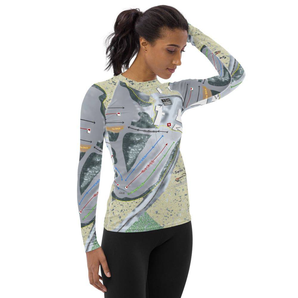 Swiss Valley, Michigan Ski Trail Map Women's Base Layer Top - Powderaddicts