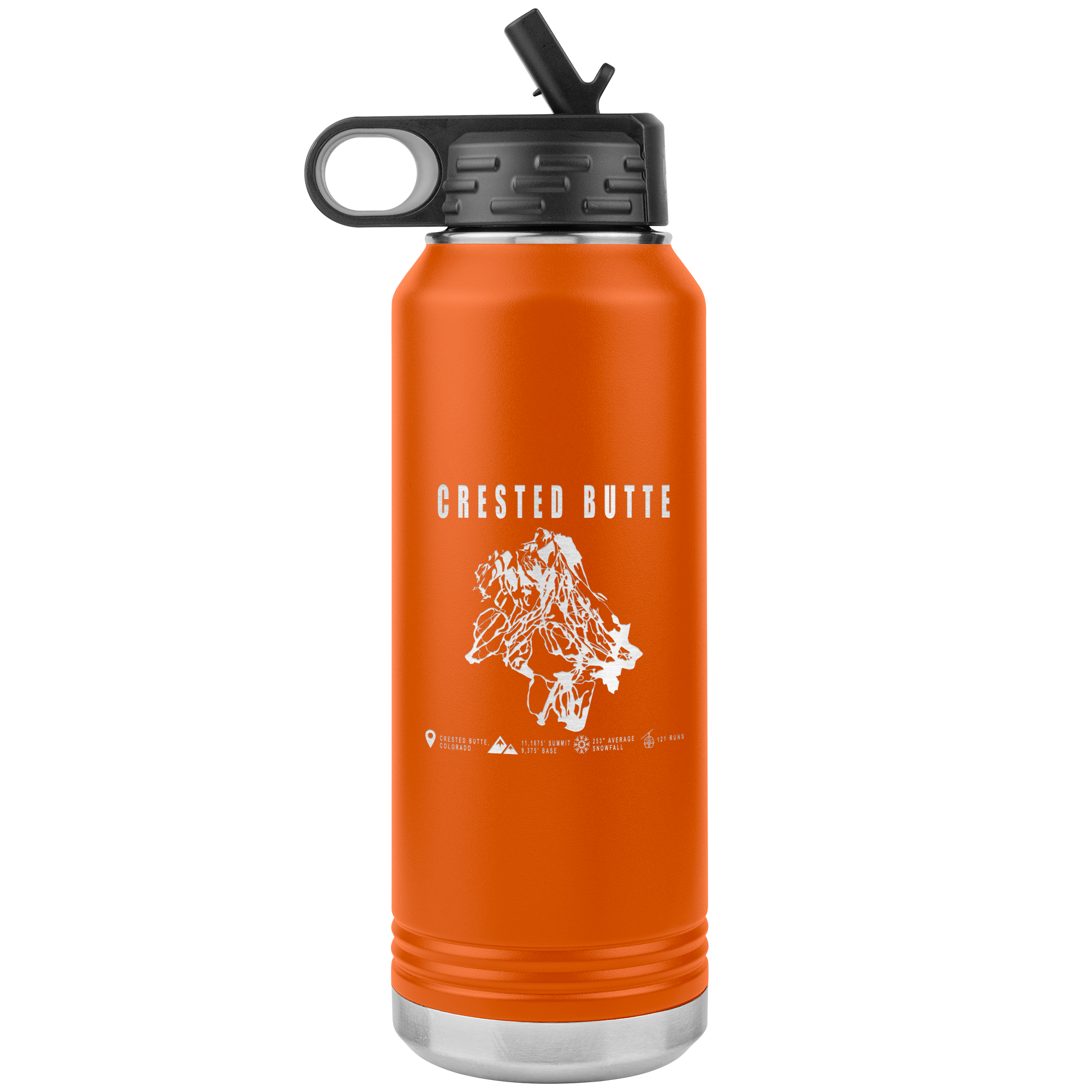 Crested Butte Colorado Ski Trail Map 32oz Water Bottle Tumbler - Powderaddicts