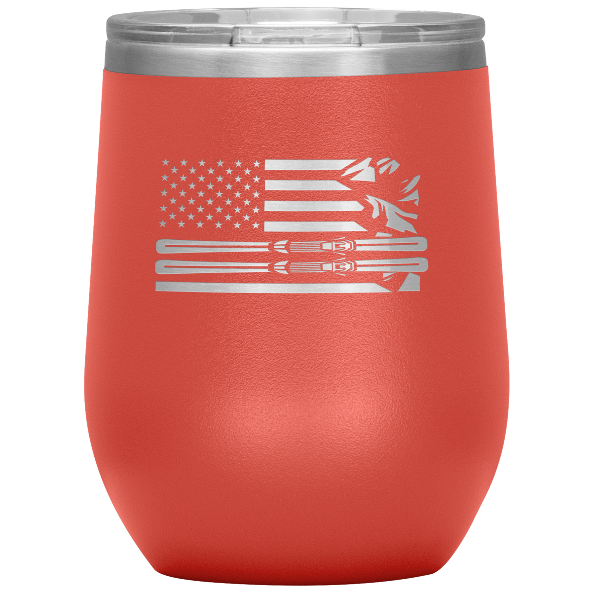 USA Ski Flag 12oz Wine Tumbler - Powderaddicts