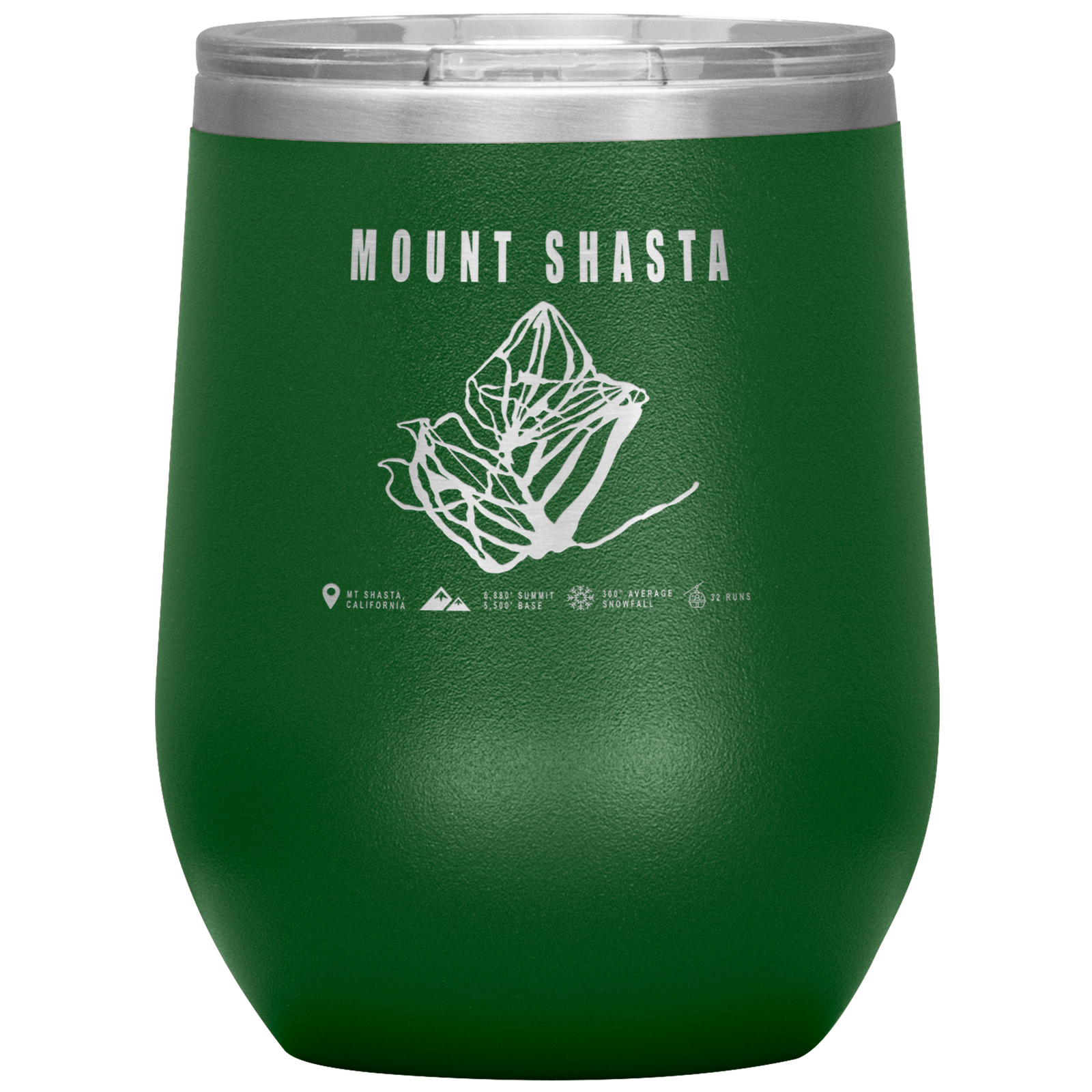 Mount Shasta, California Ski Trail Map Wine 12oz Tumbler - Powderaddicts