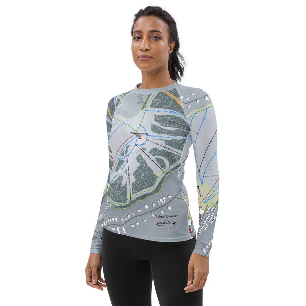 Tahoe Donner, California Ski Trail Map Women's Base Layer Top - Powderaddicts