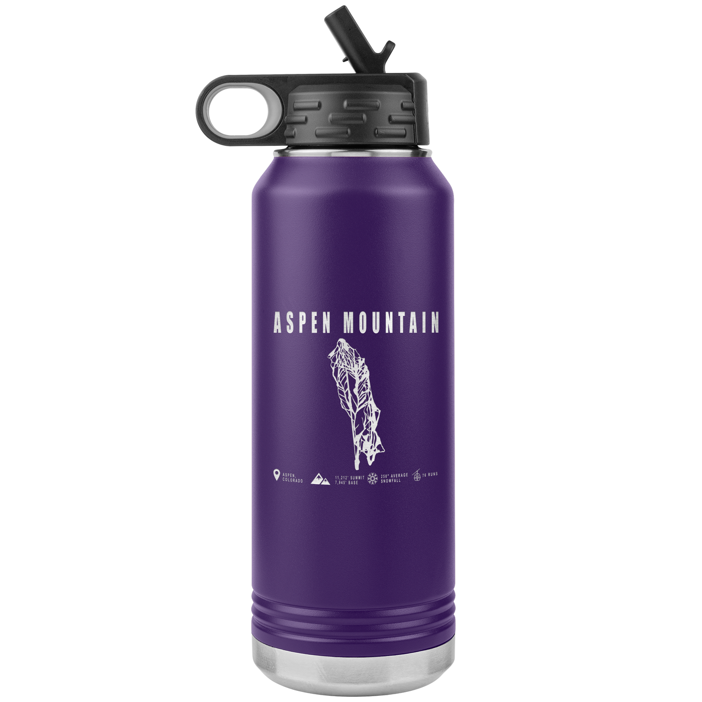 Aspen Mountain Colorado Ski Trail Map 32oz Water Bottle Tumbler - Powderaddicts