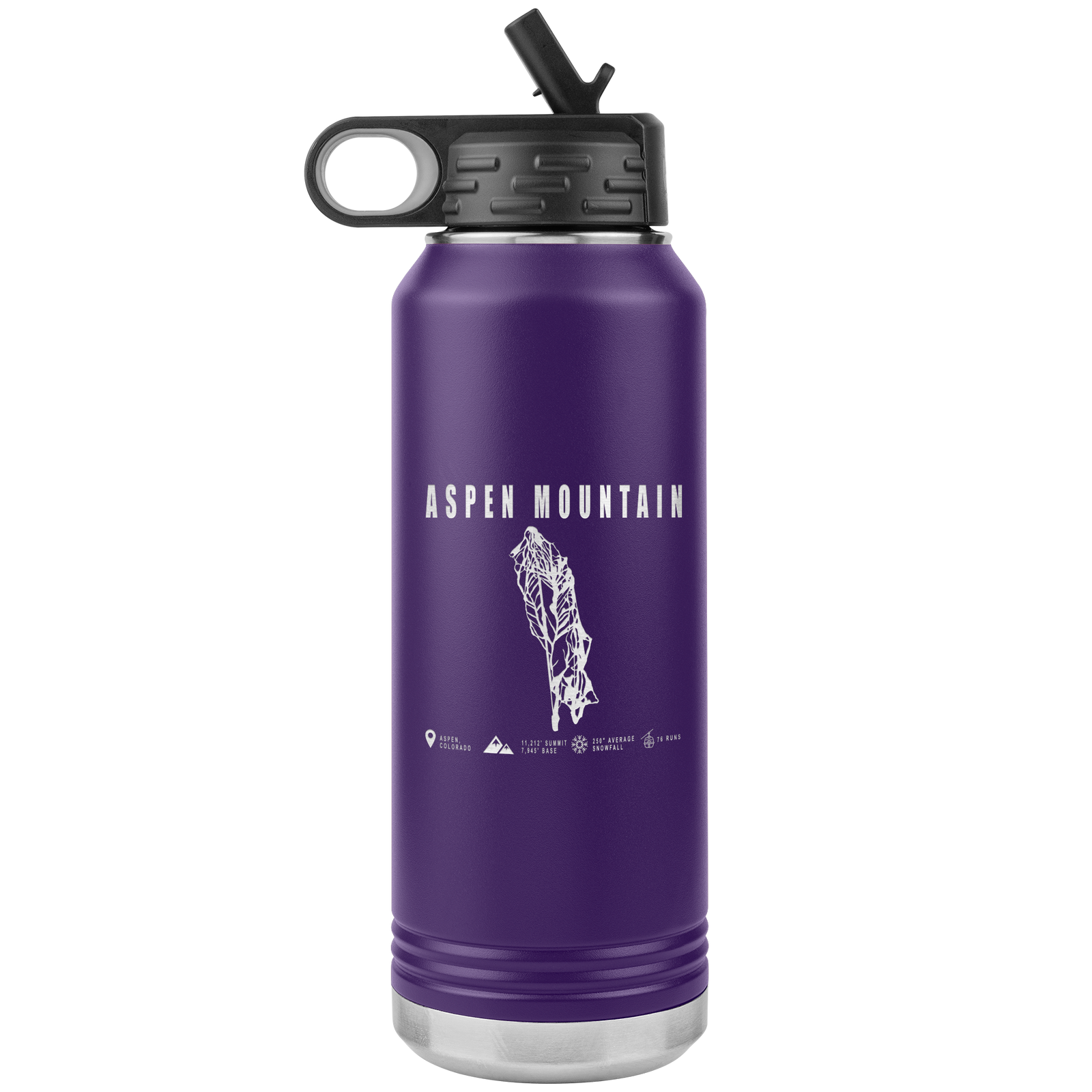 Aspen Mountain Colorado Ski Trail Map 32oz Water Bottle Tumbler - Powderaddicts