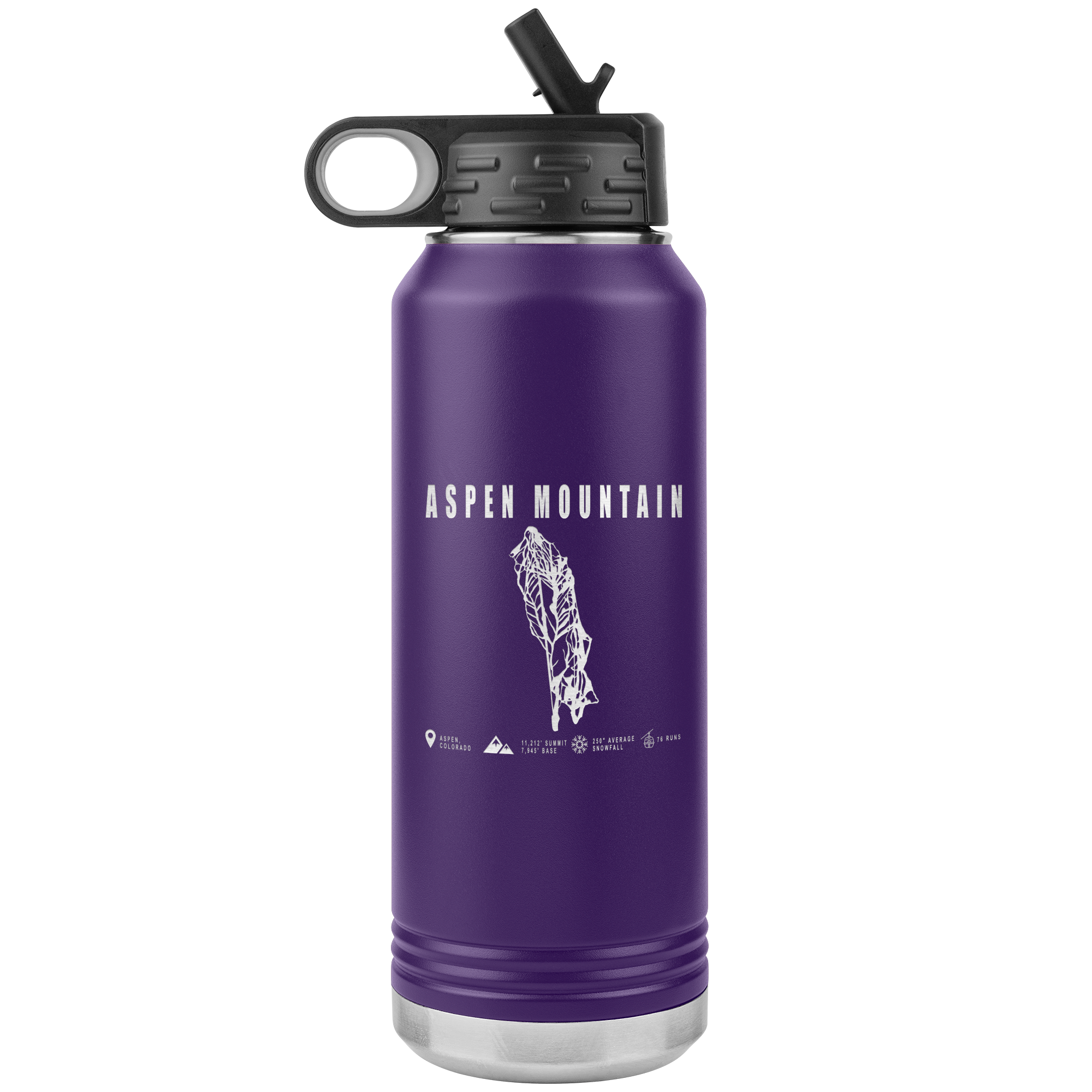 Aspen Mountain Colorado Ski Trail Map 32oz Water Bottle Tumbler - Powderaddicts
