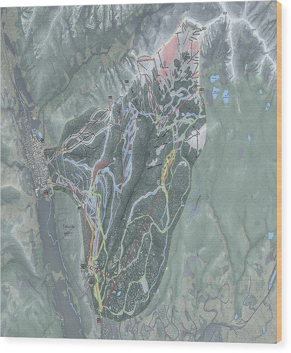 Telluride Ski Trail Map - Wood Print - Powderaddicts