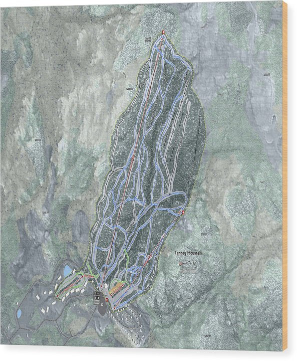 Tenney Mountain Ski Trail Map - Wood Print - Powderaddicts