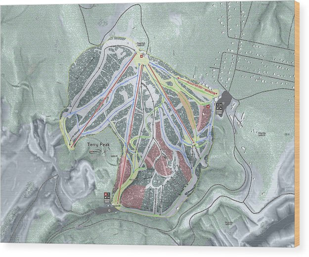 Terry Peak Ski Trail Map - Wood Print - Powderaddicts