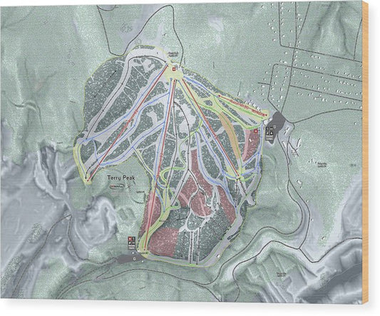 Terry Peak Ski Trail Map - Wood Print - Powderaddicts