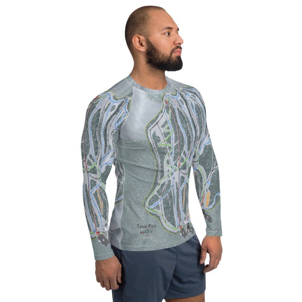 Teton Pass, Montana Ski Trail Map Men's Base Layer Top - Powderaddicts