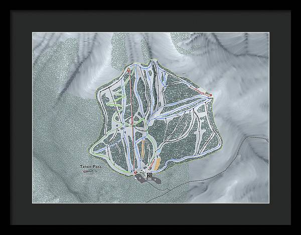 Teton Pass Ski Trail Map - Framed Print - Powderaddicts