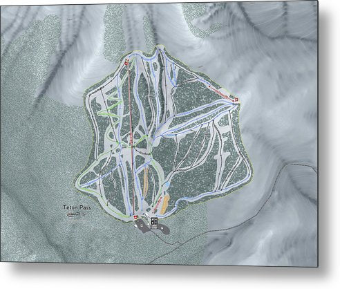 Teton Pass Ski Trail Map - Metal Print - Powderaddicts